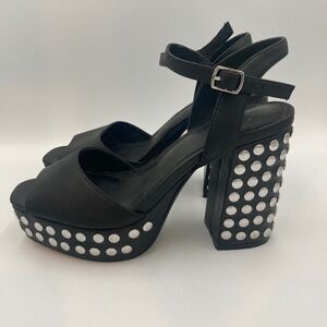 Studded Platform Sandals Block Heel Ankle Strap Peep Toe Party‎ Shoes Size 6